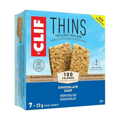 CLIF Thins Chocolate Chip Snack Bars, Plant Based Food, 7 x 22g (Shipped from Canada)