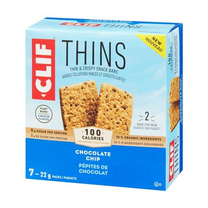 CLIF Thins Chocolate Chip Snack Bars, Plant Based Food, 7 x 22g (Shipped from Canada)