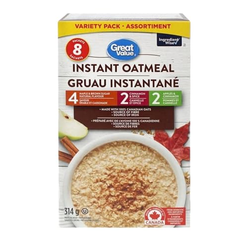 Great Value Variety Pack Instant Oatmeal, 8 packets, 314g/11 oz (Shipped from Canada)