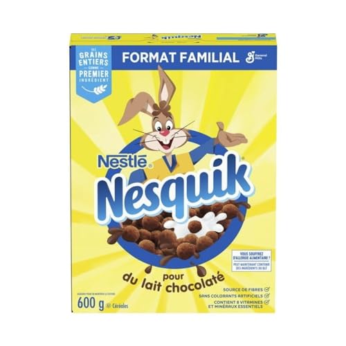 Nesquik Chocolate Kids Breakfast Cereal, Family Size, Whole Grains, 600g/21.2 oz (Shipped from Canada)