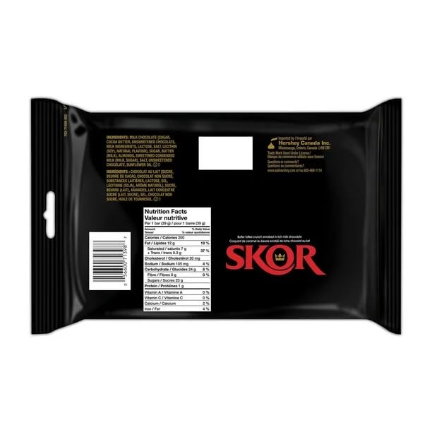 SKOOR Candy Bars, 4x39g1.37oz (Includes Ice Pack) (Shipped from Canada)