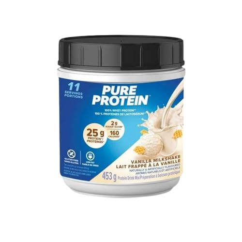 Pure Protein Vanilla Milkshake, 100% Whey Protein Powder 453g/16oz (Shipped from Canada)