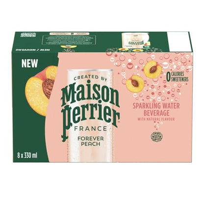 Maison Perrier France Peach, Sparkling Water Beverage, Natural Peach Flavour, No Calories, No Sweeteners, No Sodium, Sourced & Bottled In France, 8 x 330ml/11.16 fl. oz (Shipped from Canada)