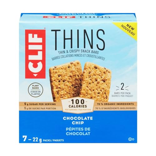 CLIF Thins Chocolate Chip Snack Bars, Plant Based Food, 7 x 22g (Shipped from Canada)