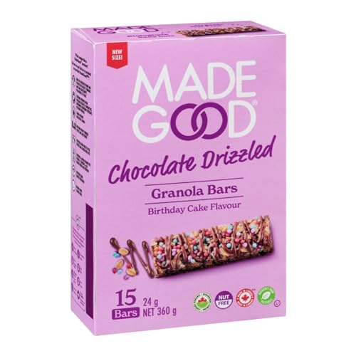 MadeGood Granola Bars Chocolate Drizzled Birthday Cake Flavour - New Size, 15 x 24g, 360g/12.1 oz (Shipped from Canada)