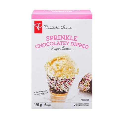 Presidents Choice Sprinkle Chocolatey Dipped Sugar Cones, 6 Cones, 150g/5.3 oz (Shipped from Canada)