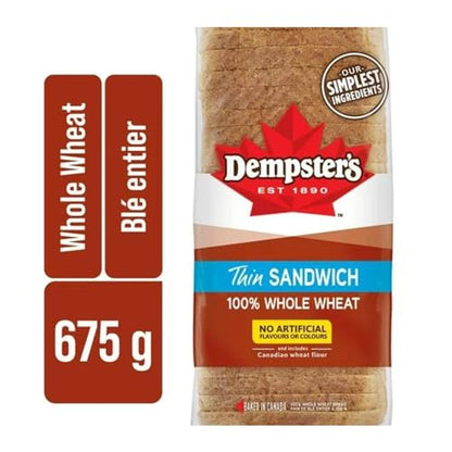 Dempster’s 100% Whole Wheat Thin Sandwich Sliced Bread, 675/23.80oz (Shipped from Canada)