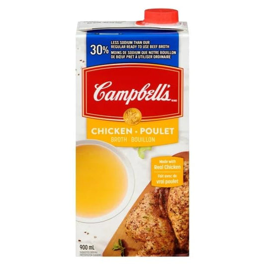 Campbell’s 30% Less Sodium Chicken Broth, Ready to Use, 900 mL/30.4 fl. oz (Shipped from Canada)