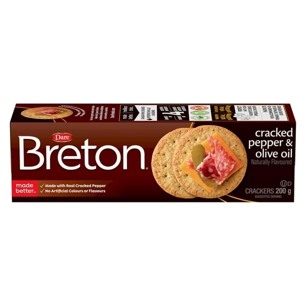 Dare Breton Cracked Pepper and Olive Oil Crackers, 200g/7oz (Shipped from Canada)