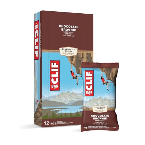 CLIF Bar Chocolate Brownie Energy Bars, Non-GMO, Plant Based Food, 12 x 68g/2.4 oz (Shipped from Canada)