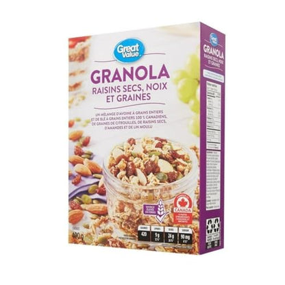 Great Value Granola Cereals, Raisin, Nut, & Seeds, Whole Grain, 400g/14.1 oz (Shipped from Canada)