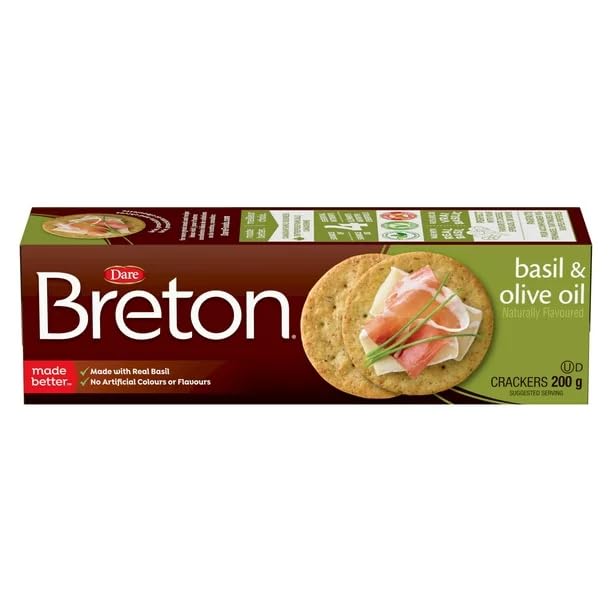 Dare Breton Basil and Olive Oil Crackers, 200g/7 oz (Shipped from Canada)