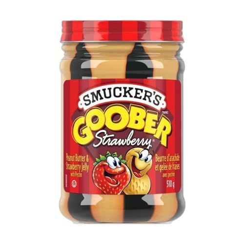 Smucker's Goober Peanut Butter & Strawberry Jelly with Pectin, Ultimate combo of Peanut Butter & Strawberry Spread, 510g/18 oz (Shipped from Canada)