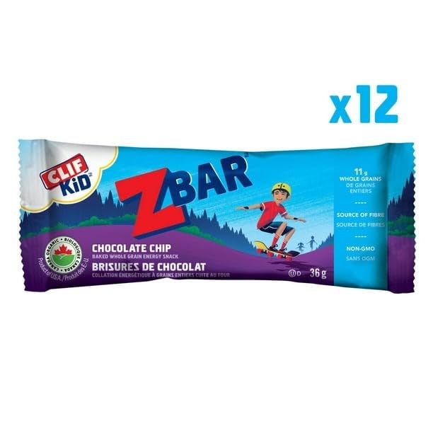 Clif Kid Zbar Chocolate Chip Organic Energy Bar, Non-GMO, Plant Based Food, 12 x 36g/1.3 oz (Shipped from Canada)