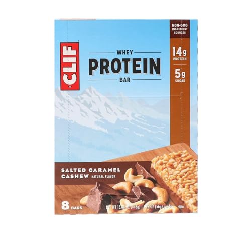 Clif Whey Protein Bar, Salted Caramel Cashew, Non-GMO, Kosher, Natural Flavor, 8 x 56g/2 oz (Shipped from Canada)