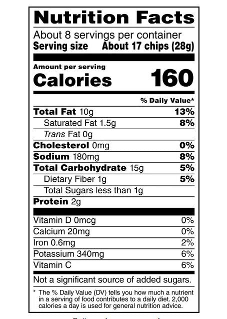 Lays Cheddar Jalapeno Flavored Potato Chips Nutritional Facts