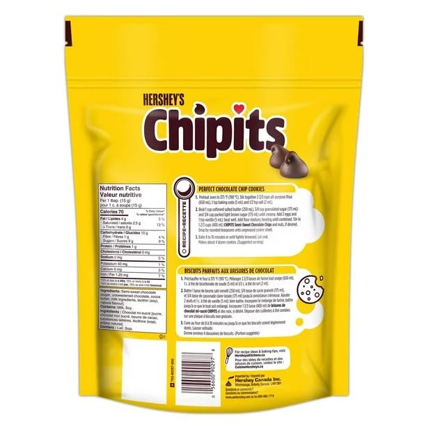 Hershey CHIPITS Pure Semi-Sweet Chocolate Chips, 1.65kg/58.20oz (Shipped from Canada)