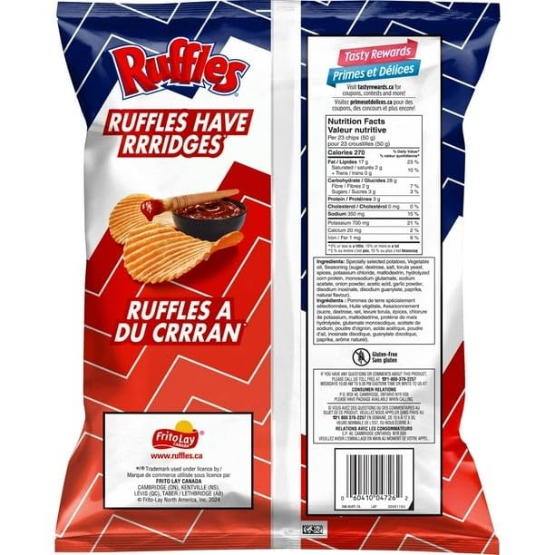 Ruffles New Bar-B-Q Potato Chips, 200g/7.05 oz (Shipped from Canada)