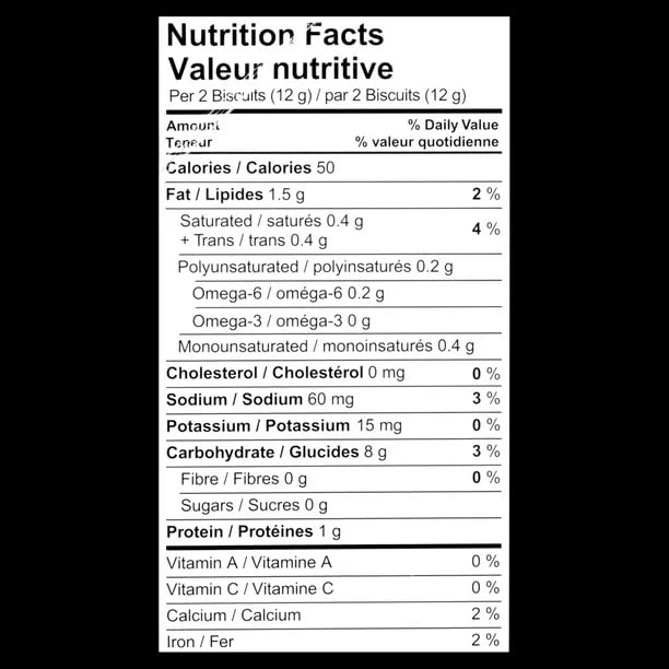 Purity Biscuits Milk Lunch Round Nutrition Facts