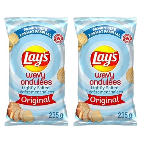 Lays Wavy Lightly Salted Potato Chips Family Bag, 235g/8.2oz (Shipped from Canada)