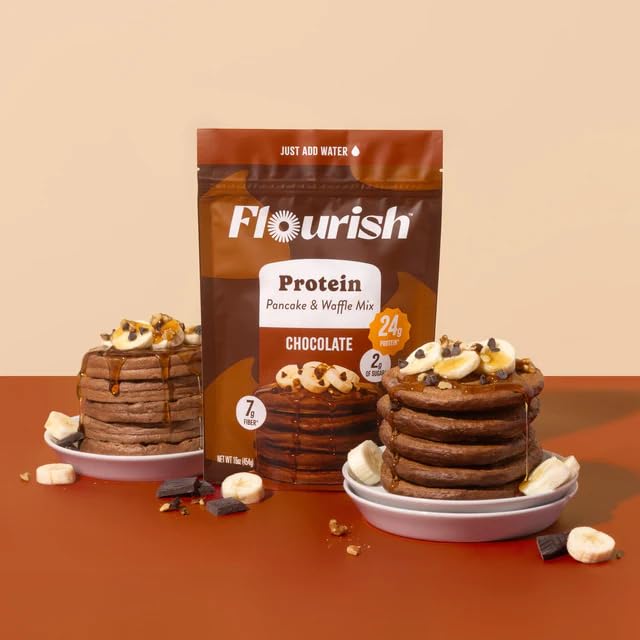 Flourish Whey Protein Pancake & Waffle Mix Chocolate, 430g/15.1 oz (Shipped from Canada)