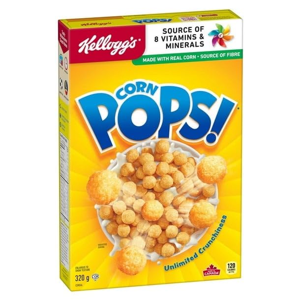 Kellogg’s Corn Pops Cereal, Source of 8 Essential Nutrients, 320g/11.3 oz (Shipped from Canada)