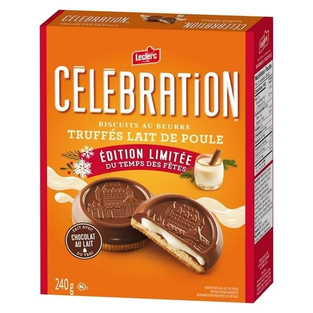 Leclerc Celebration Eggnog Truffle Milk Chocolate Butter Cookies - Limited Edition, 240g/8.4oz (Shipped from Canada)