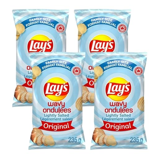 Lays Wavy Lightly Salted Potato Chips Family Bag, 235g/8.2oz (Shipped from Canada)