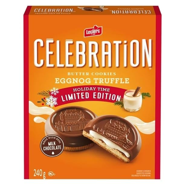 Leclerc Celebration Eggnog Truffle Milk Chocolate Butter Cookies - Limited Edition, 240g/8.4oz (Shipped from Canada)