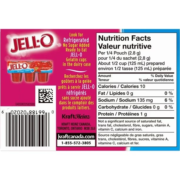 Jell-O Cherry Jelly Powder Light, Gelatin Mix, 11.2g/0.40oz (Shipped from Canada)