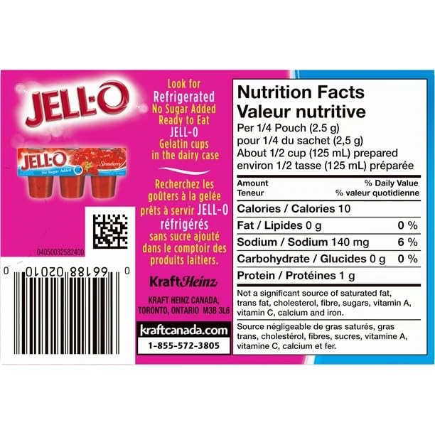 Jell-O Raspberry Jelly Powder Light, Gelatin Mix, 10g/0.35oz (Shipped from Canada)