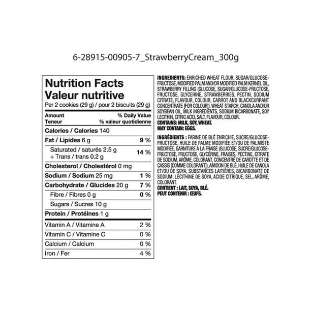 Great Value Strawberry Delights Cream Filled Biscuits Nutrition Facts