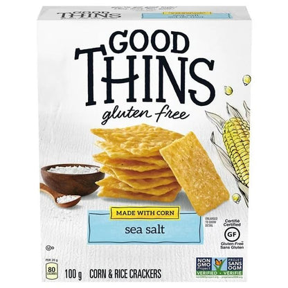 Vegetable Thins, Good Thins Corn Sea Salt Crackers - Gluten Free, 100g/3.5 oz (Shipped from Canada)