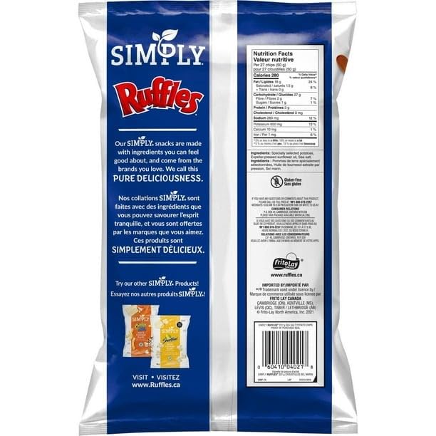 Simply RUFFLES Sea Salt Potato Chips, 227g/8 oz (Shipped from Canada)