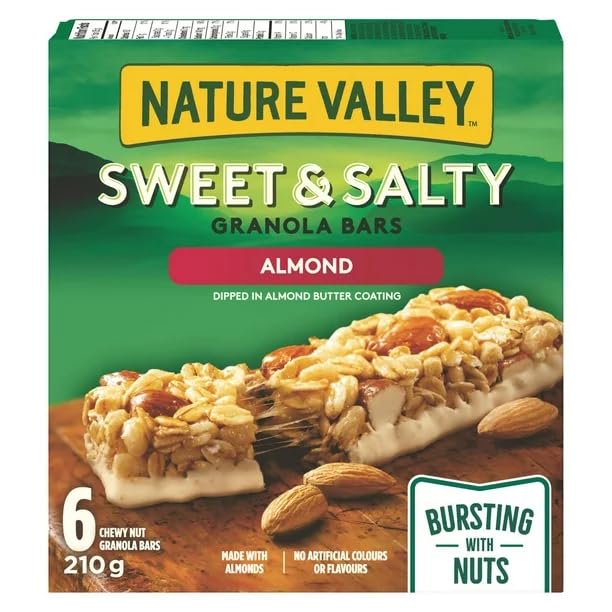 Nature Valley Granola Bar, Sweet and Salty, Almonds, 6 Bars x 35g, 210g/7.4 oz (Shipped from Canada)