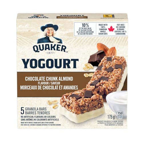 QUAKER Yogourt Chocolate Chunk Almond Bars, 5 Bars x 35g, 175g/6.2 oz (Shipped from Canada)