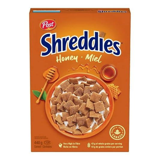 Post Honey Shreddies Cereal, Made with 100% Whole Grain Wheat, Retail Size, 440g/15.5 oz (Shipped from Canada)