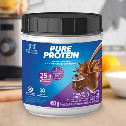 Pure Protein Rich Chocolate 100% Whey Protein Powder 453g/16oz (Shipped from Canada)