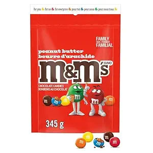 M&Ms, Peanut Butter Milk Chocolate Candies, Family Size Bag, 345g/12.2 oz (Includes Ice Pack) Shipped from Canada