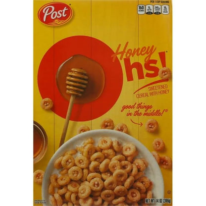 Post Honey Ohs! Cereal, Filled Ohs Breakfast Cereal, Breakfast Snacks, 396g/14 oz (Shipped from Canada)