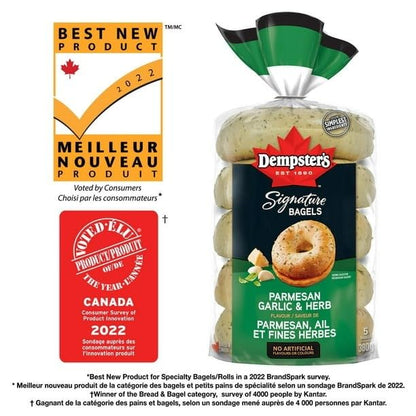 Dempster’s Signature Parmesan Garlic & Herb Flavour Bagels, 5 Bagels, 380g/13.4 oz (Shipped from Canada)