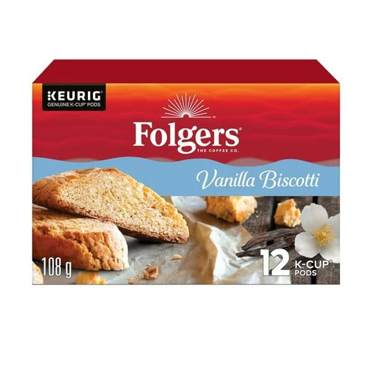 Folgers Vanilla Biscotti K-Cup Coffee Pods 12 Count, 12 K-Cup Pods, 108g/3.8 oz (Shipped from Canada)