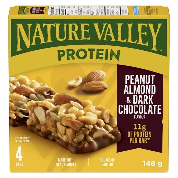 Nature Valley Protein Bars, Peanut Almond and Dark Chocolate, 4 Bars x 37g, 148g/5.2 oz (Shipped from Canada)