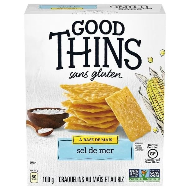 Vegetable Thins, Good Thins Corn Sea Salt Crackers - Gluten Free, 100g/3.5 oz (Shipped from Canada)