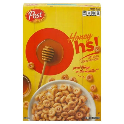 Post Honey Ohs! Cereal, Filled Ohs Breakfast Cereal, Breakfast Snacks, 396g/14 oz (Shipped from Canada)