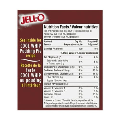 Jell-O Pudding Mix, Chocolate Instant Pudding Mix, 113g/4 oz (Shipped from Canada)