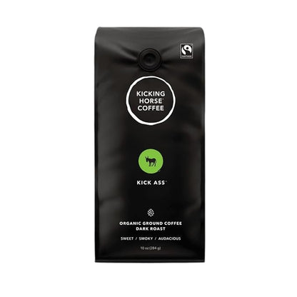 Kickin Horse Coffee - Kick Ass - Dark Roast - Ground Coffee - Certified Fairtrade - Organic - Kosher, 284g/10 oz (Shipped from Canada)