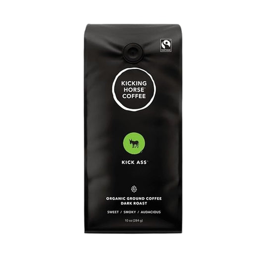 Kickin Horse Coffee - Kick Ass - Dark Roast - Ground Coffee - Certified Fairtrade - Organic - Kosher, 284g/10 oz (Shipped from Canada)