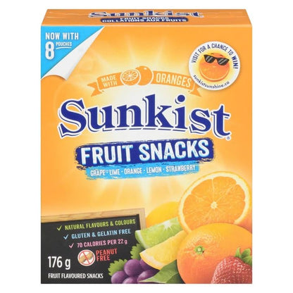 Sunkist Grape, Lime, Orange, Lemon and Strawberry Fruit Snacks, 8ct, 176g/6.2oz (Shipped from Canada)