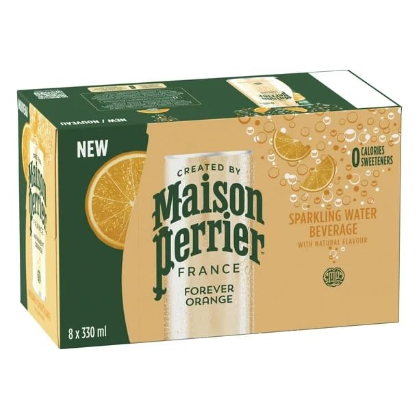 Maison Perrier France Orange, Sparkling Water Beverage, Natural Orange Flavour, No Calories, No Sweeteners, No Sodium, Sourced & Bottled In France, 8 x 330ml/11.16 fl. oz (Shipped from Canada)